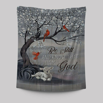 Be Still And Know That I Am God Red Cardinal White Lamb Tapestry Art - Bible Verse Wall Art - Christian Inspirational Wall Decor
