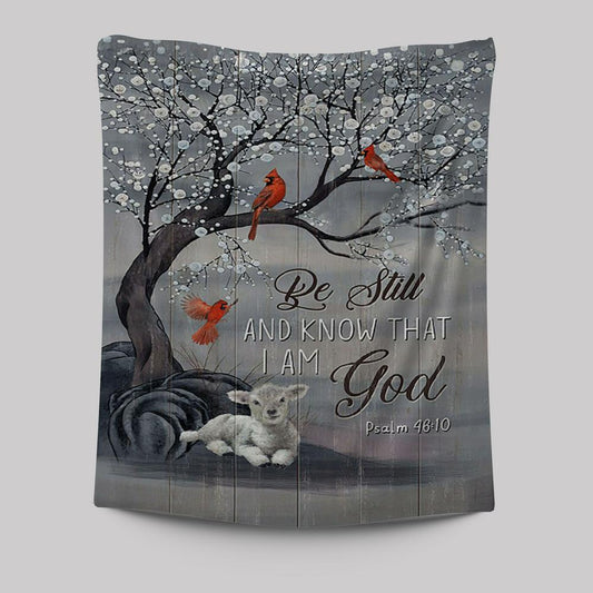 Be Still And Know That I Am God Red Cardinal White Lamb Tapestry Art - Bible Verse Wall Art - Christian Inspirational Wall Decor