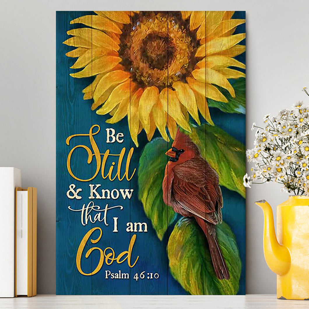 Be Still And Know That I Am God Sunflower Cardinal Canvas Art - Bible Verse Wall Art - Christian Inspirational Wall Decor