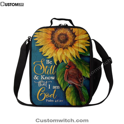 Be Still And Know That I Am God Sunflower Cardinal Lunch Bag, Christian Lunch Bag For School, Picnic, Religious Lunch Bag