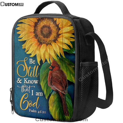 Be Still And Know That I Am God Sunflower Cardinal Lunch Bag, Christian Lunch Bag For School, Picnic, Religious Lunch Bag