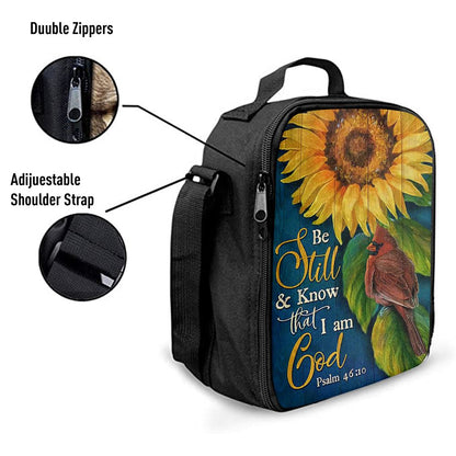 Be Still And Know That I Am God Sunflower Cardinal Lunch Bag, Christian Lunch Bag For School, Picnic, Religious Lunch Bag