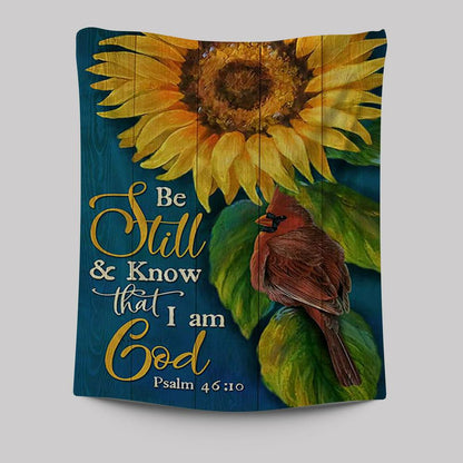 Be Still And Know That I Am God Sunflower Cardinal Tapestry Art - Bible Verse Wall Art - Christian Inspirational Wall Decor