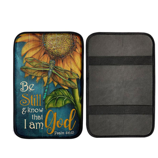 Be Still And Know That I Am God Sunflower Dragonfly Car Center Console Cover, Christian Car Interior Accessories