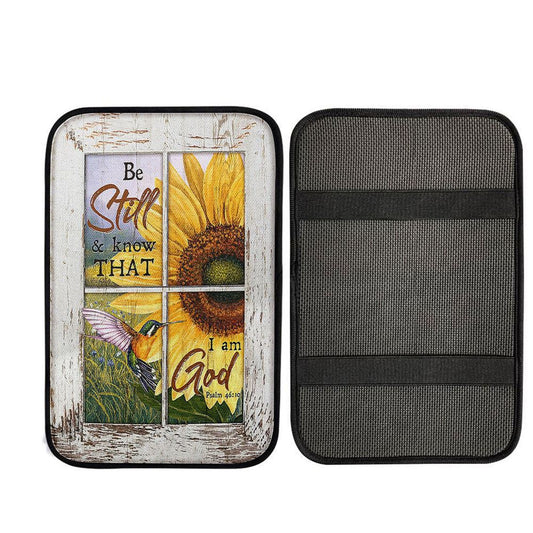 Be Still And Know That I Am God Sunflower Hummingbird Car Center Console Cover, Christian Car Interior Accessories