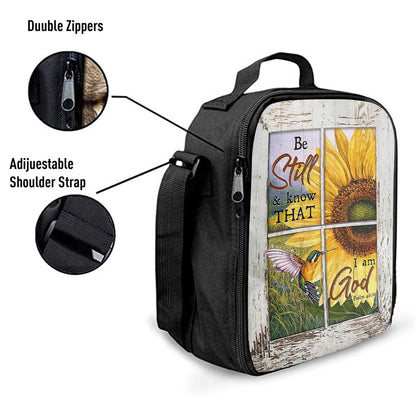 Be Still And Know That I Am God Sunflower Hummingbird Lunch Bag, Christian Lunch Bag For School, Picnic, Religious Lunch Bag