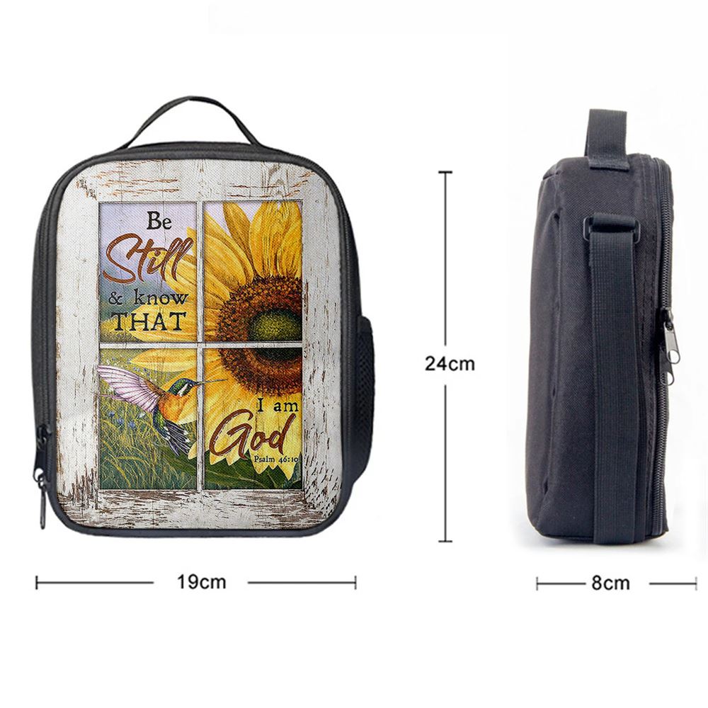 Be Still And Know That I Am God Sunflower Hummingbird Lunch Bag, Christian Lunch Bag For School, Picnic, Religious Lunch Bag