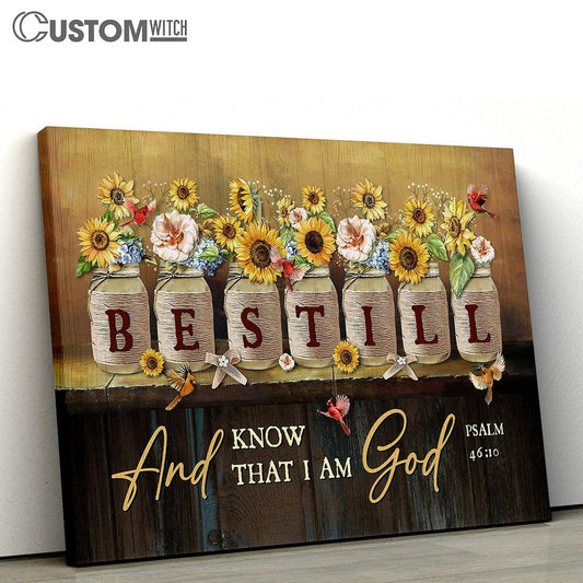 Be Still And Know That I Am God Sunflower Jars Red Cardinal Canvas Wall Art - Bible Verse Canvas - Religious Prints