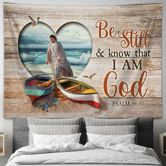 Be Still And Know That I Am God Tapestry - Boat Jesus Walking On Water Wall Art Tapestry - Christian Wall Art - Religious Art