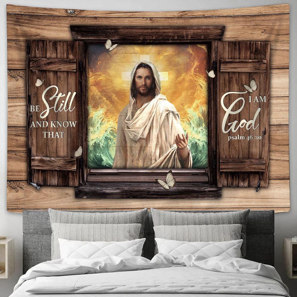 Be Still And Know That I Am God Tapestry - Jesus Hand Ocean Large Tapestry - Christian Wall Art - Bible Verse Tapestry Art