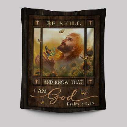 Be Still And Know That I Am God Tapestry - Jesus Prays In Sunflower Field Tapestry Art - Bible Verse Wall Art - Religious Home Decor