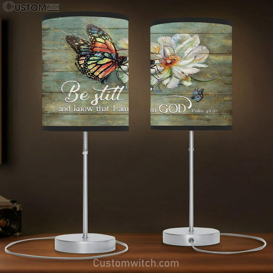Be Still And Know That I Am God White Flower Butterfly Table Lamb Prints - Religious Table Lamb Art - Christian Home Decor