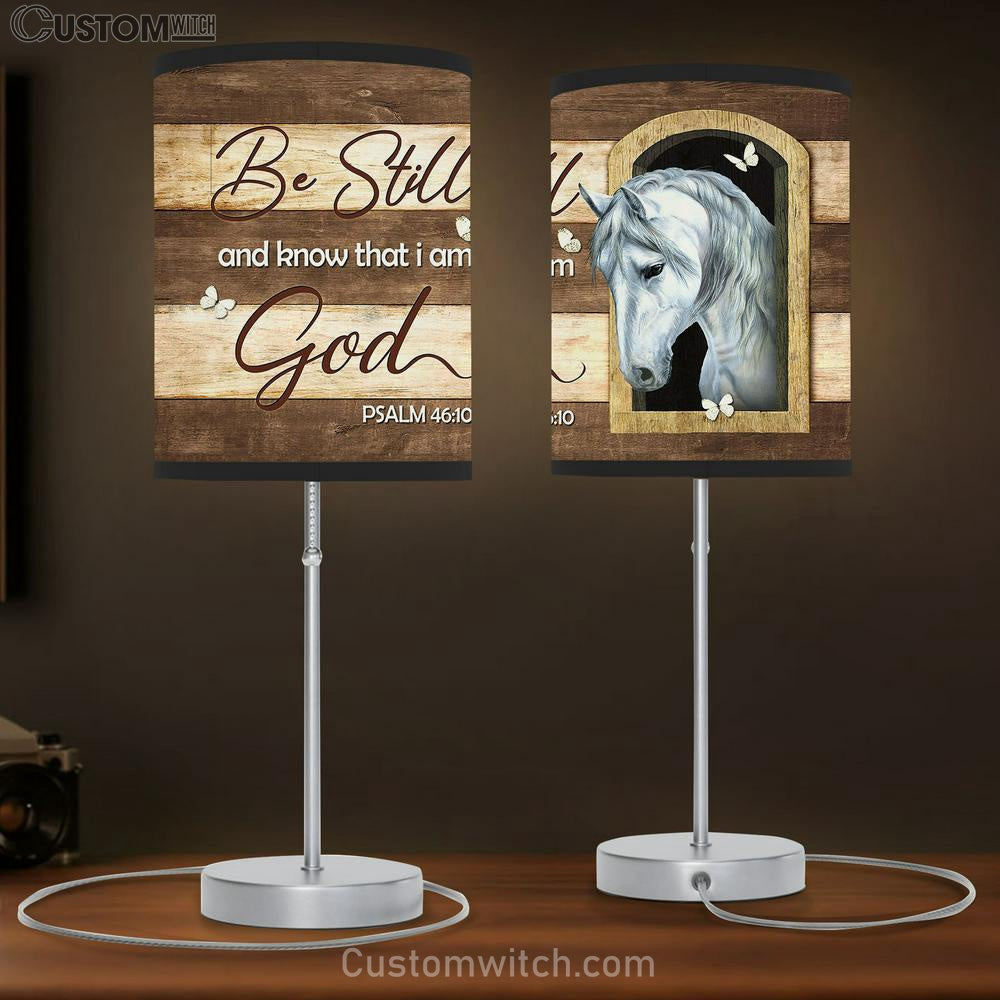 Be Still And Know That I Am God White Horse Butterfly Table Lamb Prints - Religious Table Lamb Art - Christian Home Decor