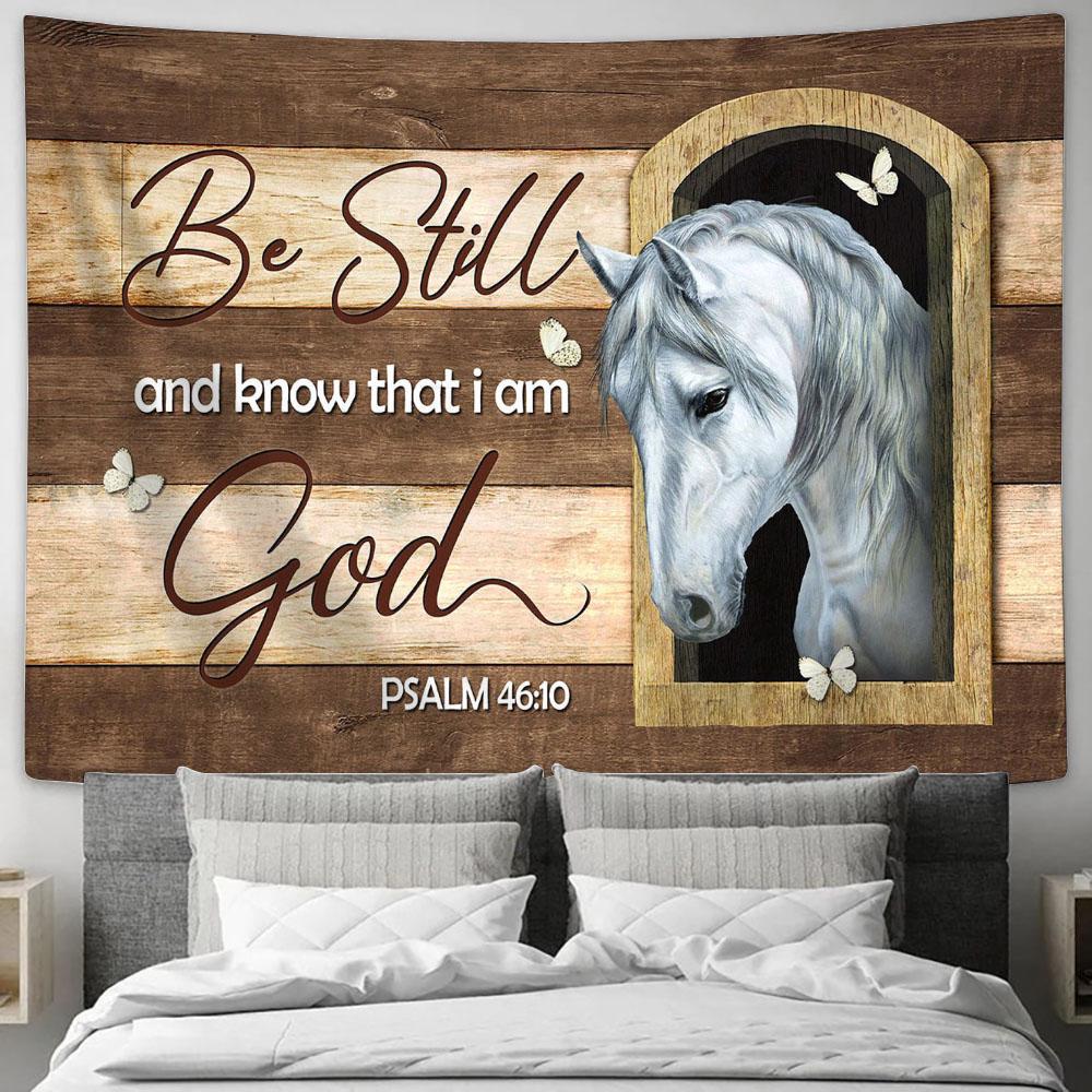 Be Still And Know That I Am God White Horse Butterfly Tapestry Prints - Religious Tapestry Art - Christian Home Decor