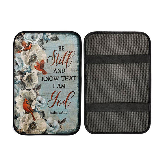 Be Still And Know That I Am God White Jasmine Pretty Cardinal Car Center Console Cover, Christian Car Interior Accessories