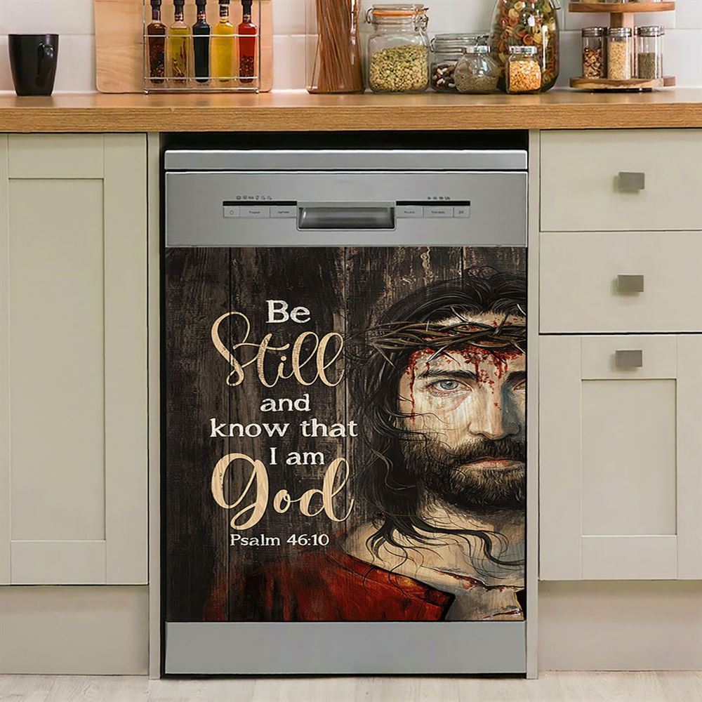 Be Still And Know That I Am God White Jasmine Pretty Cardinal Dishwasher Cover, Bible Verse Dishwasher Magnet Cover, Christian Kitchen Decor