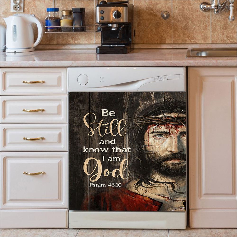 Be Still And Know That I Am God White Jasmine Pretty Cardinal Dishwasher Cover, Bible Verse Dishwasher Magnet Cover, Christian Kitchen Decor
