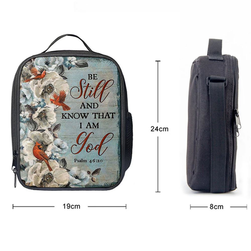 Be Still And Know That I Am God White Jasmine Pretty Cardinal Lunch Bag, Christian Lunch Bag For School, Picnic, Religious Lunch Bag