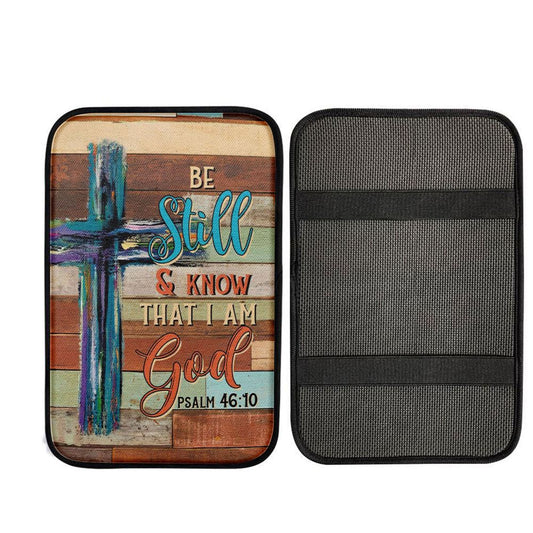 Be Still And Know That I Am God Wooden Cross Car Center Console Cover, Cross Car Interior Accessories