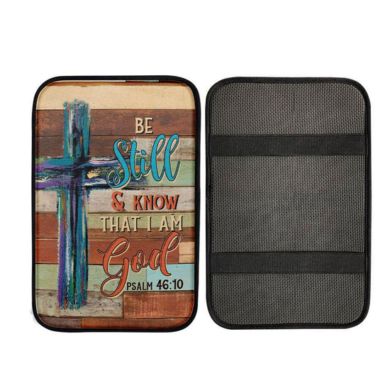 Be Still And Know That I Am God Wooden Cross Car Center Console Cover, Christian Car Interior Accessories