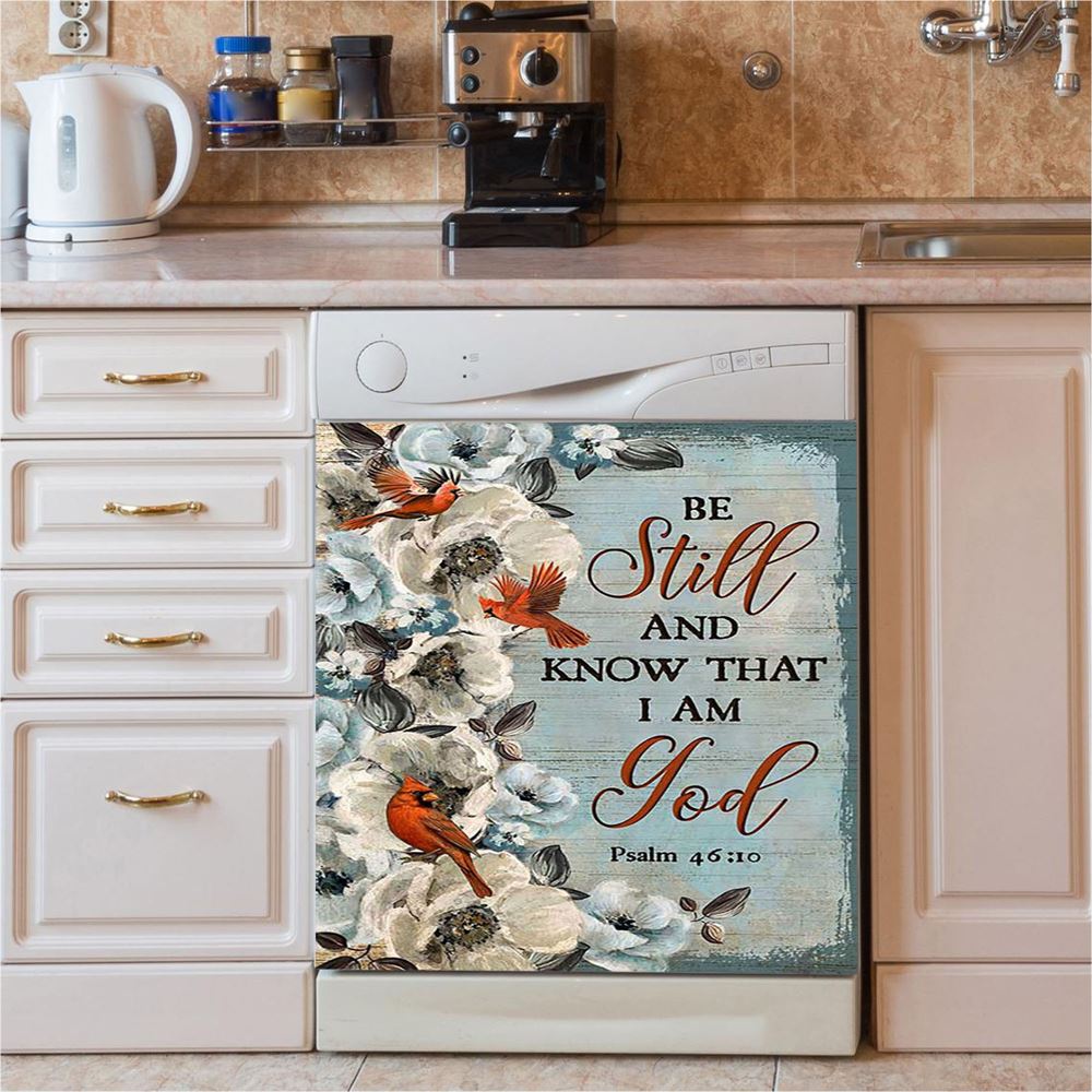 Be Still And Know That I Am God Wooden Cross Dishwasher Cover, Bible Verse Dishwasher Magnet Cover, Scripture Kitchen Decor