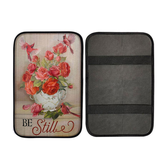 Be Still Cardinals Flowers Christian Car Center Console Cover, Christian Auto Armrest Cover