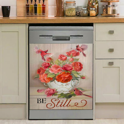 Be Still Cardinals Flowers Christian Dishwasher Cover, Bible Verse Dishwasher Magnet Cover, Scripture Kitchen Decor