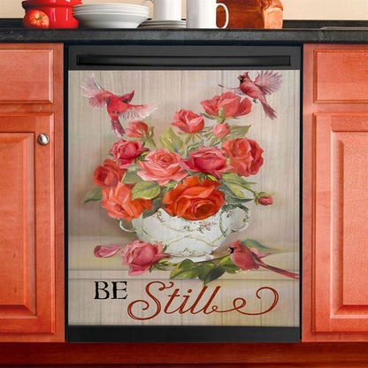 Be Still Cardinals Flowers Christian Dishwasher Cover, Bible Verse Dishwasher Magnet Cover, Scripture Kitchen Decor