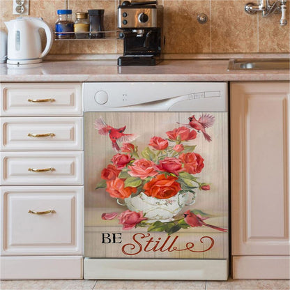 Be Still Cardinals Flowers Christian Dishwasher Cover, Bible Verse Dishwasher Magnet Cover, Scripture Kitchen Decor