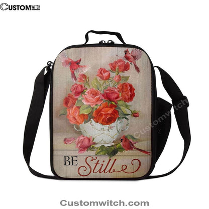 Be Still Cardinals Flowers Christian Lunch Bag, Christian Lunch Bag For School, Picnic, Religious Lunch Bag