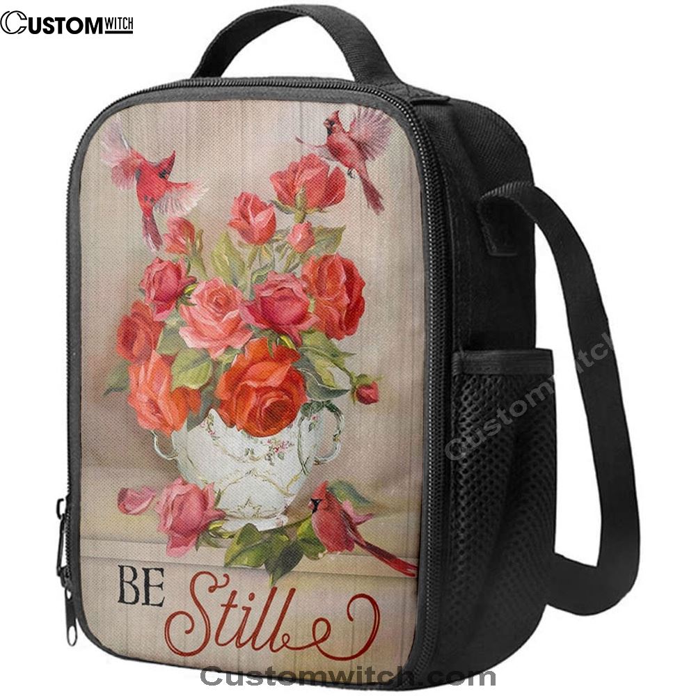 Be Still Cardinals Flowers Christian Lunch Bag, Christian Lunch Bag For School, Picnic, Religious Lunch Bag