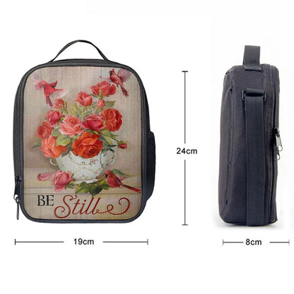 Be Still Cardinals Flowers Christian Lunch Bag, Christian Lunch Bag For School, Picnic, Religious Lunch Bag