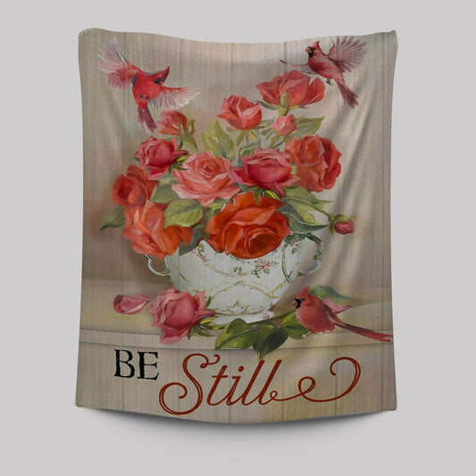Be Still Cardinals Flowers Christian Tapestries Prints - Bible Verse Wall Decor - Scripture Wall Art