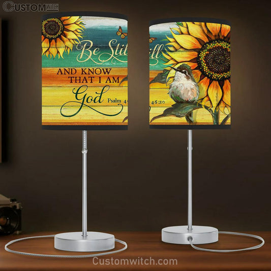 Be Still I Am God Baby Hummingbird Giant Sunflower Table Lamb Gift - Bible Verse Table Lamb - Religious Bedroom Decor