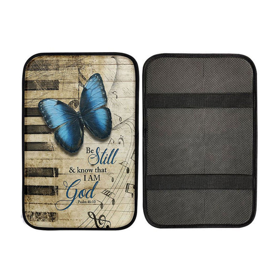 Be Still I Am God Blue Butterfly Piano Keys Car Center Console Cover, Christian Auto Armrest Cover