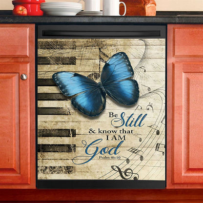 Be Still I Am God Blue Butterfly Piano Keys Dishwasher Cover, Bible Verse Dishwasher Magnet Cover, Inspirational Kitchen Decor
