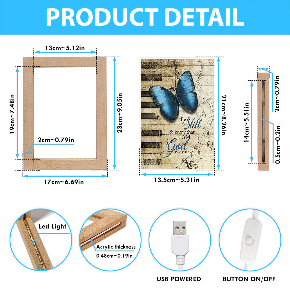 Be Still I Am God Blue Butterfly Piano Keys Frame Lamp Art - Bible Verse Wooden Lamp - Inspirational Art - Christian Home Decor