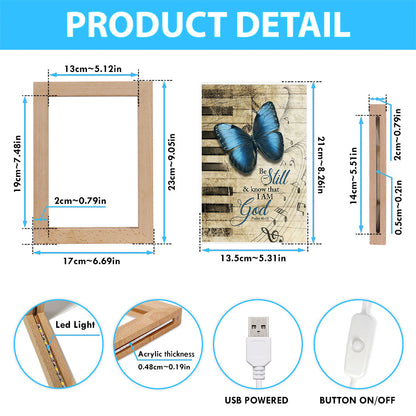 Be Still I Am God Blue Butterfly Piano Keys Frame Lamp Art - Bible Verse Wooden Lamp - Inspirational Art - Christian Home Decor