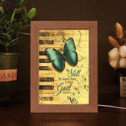 Be Still I Am God Blue Butterfly Piano Keys Frame Lamp Art - Bible Verse Wooden Lamp - Inspirational Art - Christian Home Decor
