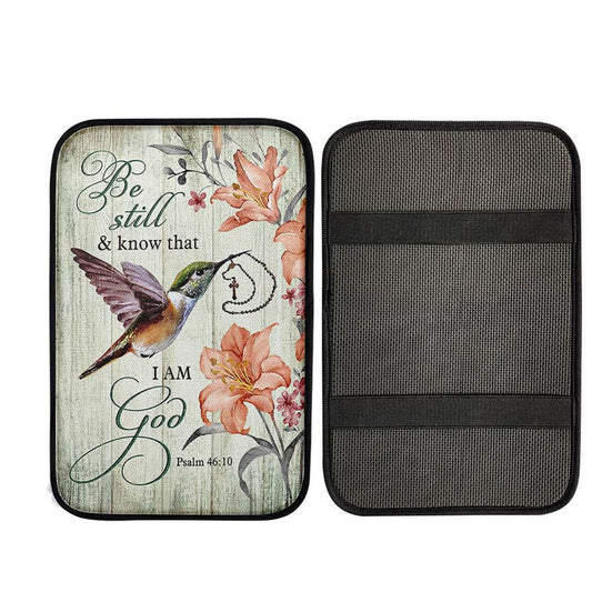 Be Still I Am God Hummingbird Orange Lily Car Center Console Cover, Christian Auto Armrest Cover