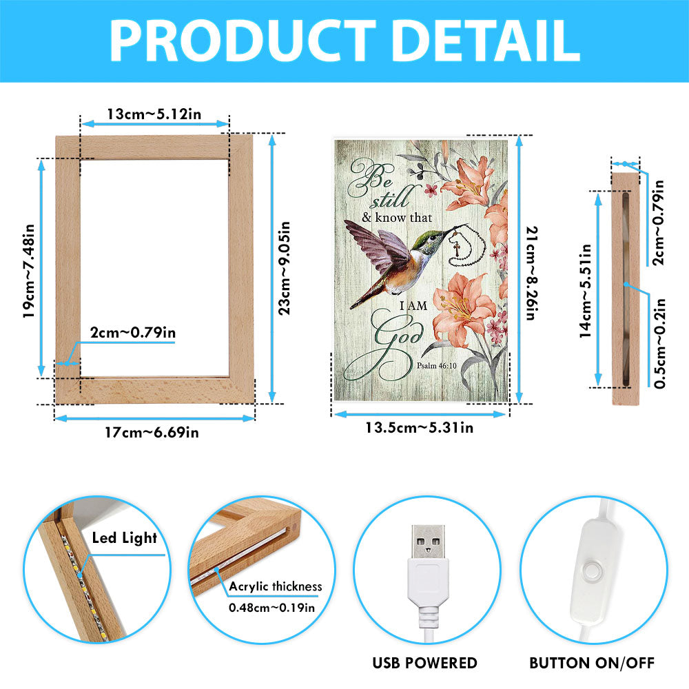 Be Still I Am God Hummingbird Orange Lily Frame Lamp Art - Bible Verse Art - Christian Inspirational Decor