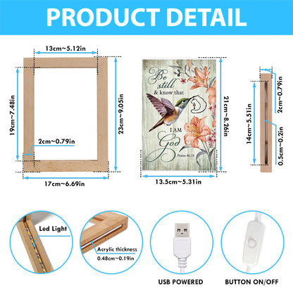 Be Still I Am God Hummingbird Orange Lily Frame Lamp Art - Bible Verse Art - Christian Inspirational Decor