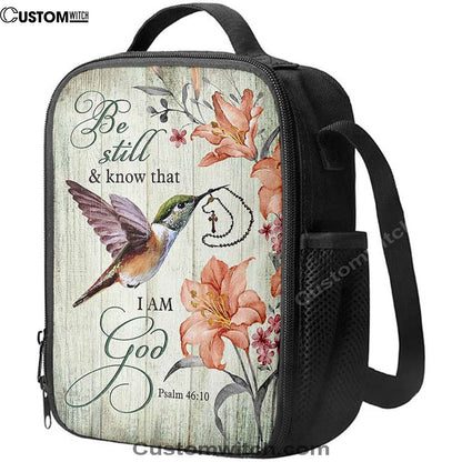 Be Still I Am God Hummingbird Orange Lily Lunch Bag, Christian Lunch Bag For School, Picnic, Religious Lunch Bag