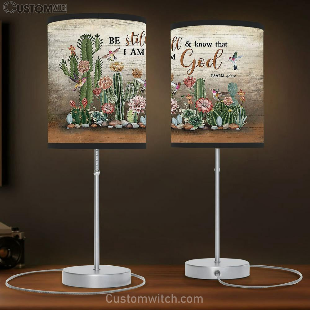 Be Still & Know That I Am God Cactus Hummingbird Table Lamb Gift - Bible Verse Table Lamb - Religious Bedroom Decor