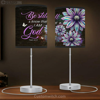 Be Still & Know That I Am God Flower Large Table Lamb - Christian Lamb Gift - Bible Verse Table Lamb Art