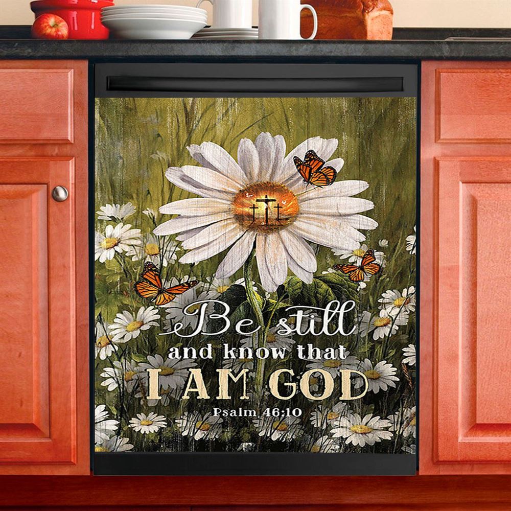 Be Still & Know That I Am God Gorgeous Daisy Dishwasher Cover, Christian Dishwasher Magnet Cover, Religious Home Decor