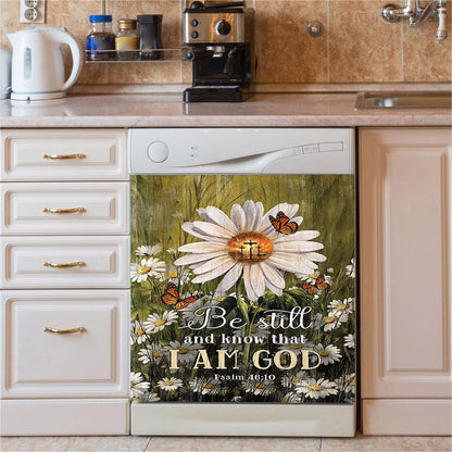 Be Still & Know That I Am God Gorgeous Daisy Dishwasher Cover, Christian Dishwasher Magnet Cover, Religious Home Decor