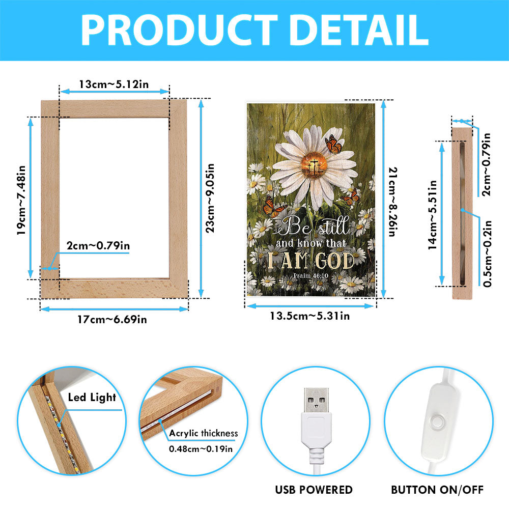 Be Still & Know That I Am God Gorgeous Daisy Frame Lamp - Christian Art - Religious Home Decor