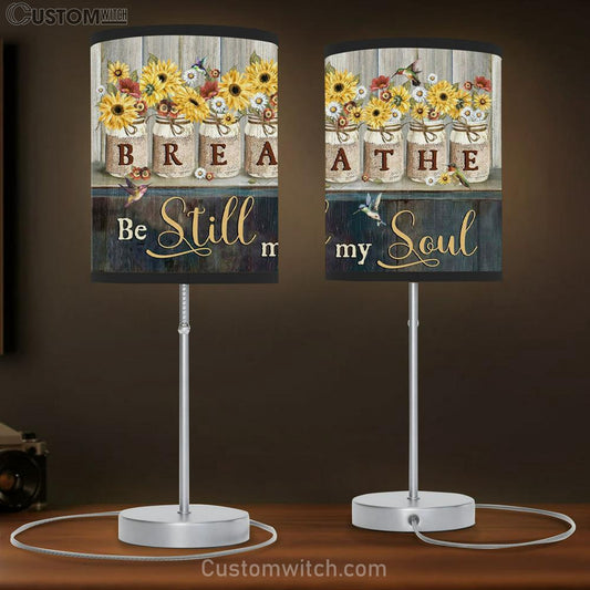 Be Still My Soul Table Lamb Gift - Hummingbirds Sunflowers - Christian Bedroom Decor
