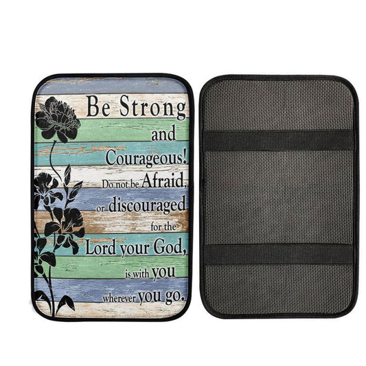 Be Strong And Courageous Car Center Console Cover - Churchations, Christian Auto Armrest Cover